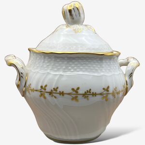 Richard Ginori 1735 Firenze Sugar bowl + lid white porcelain gold trim 5 in